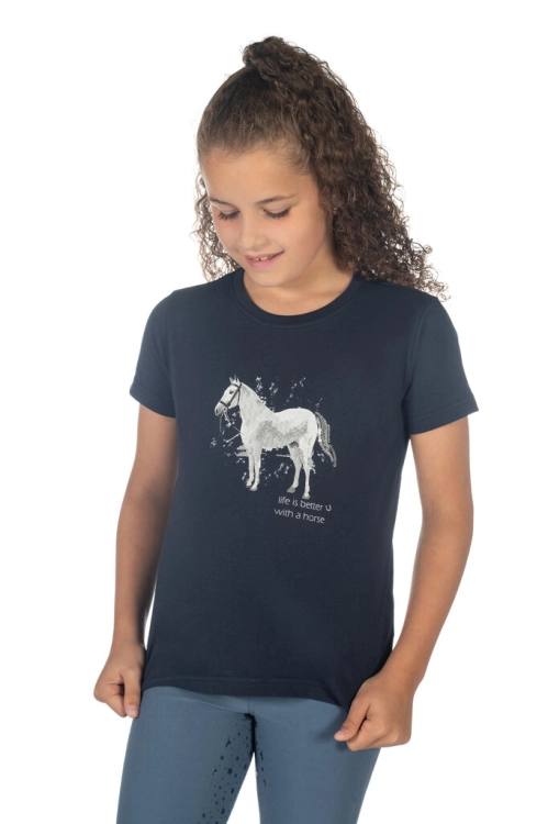 Bluzka z koniem dla dziecka HKM Junior Sparkle w kolorze granatowym