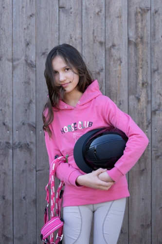 Bluza jeździecka dziecięca z kapturem HKM Junior Maui w kolorze różowym