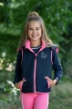 Dwustronna kamizelka jeździecka dla dziecka HKM Junior Maui w kolorze różowo-granatowym zaprezentowana przez modelkę