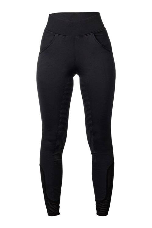 Legginsy do jazdy konnej HKM Tammy w kolorze czarnym widoczne z przodu