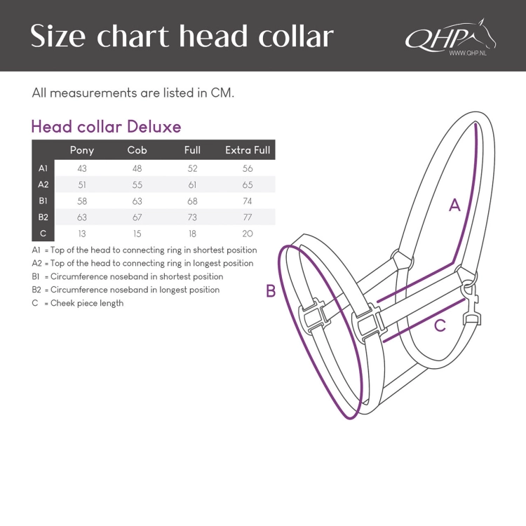 Kantar dla konia QHP Deluxe - tabela rozmiarów
