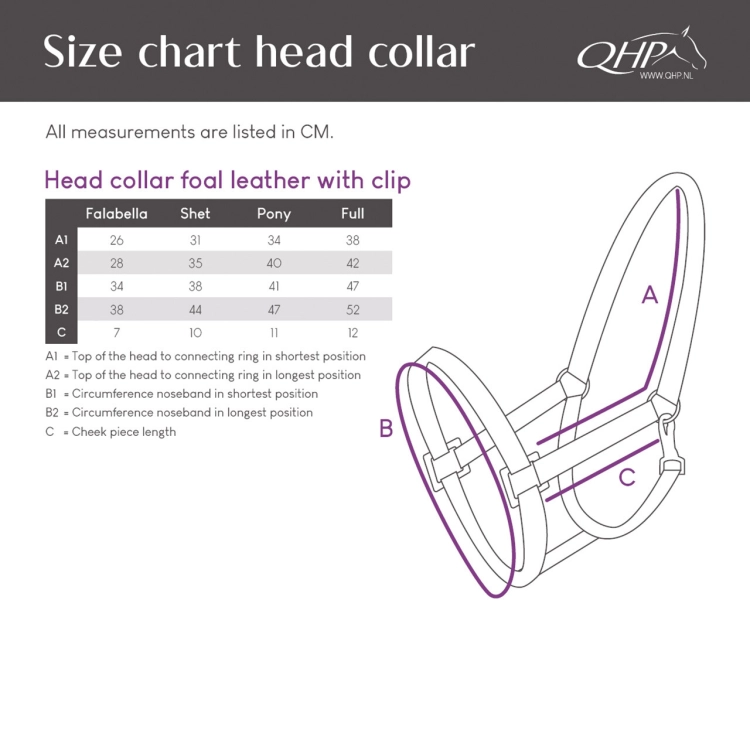 Kantar źrebięcy skórzany QHP Leather - tabela rozmiarów