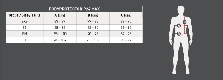 Kamizelka ochronna Swing P24 Max adult - tabela rozmiarów