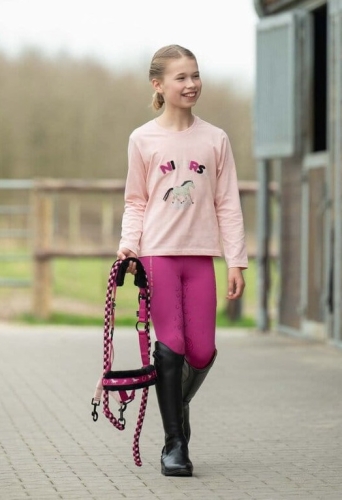Bluzka jeździecka z długim rękawem dla dziewczynki w kolorze magenta HKM Junior Polly